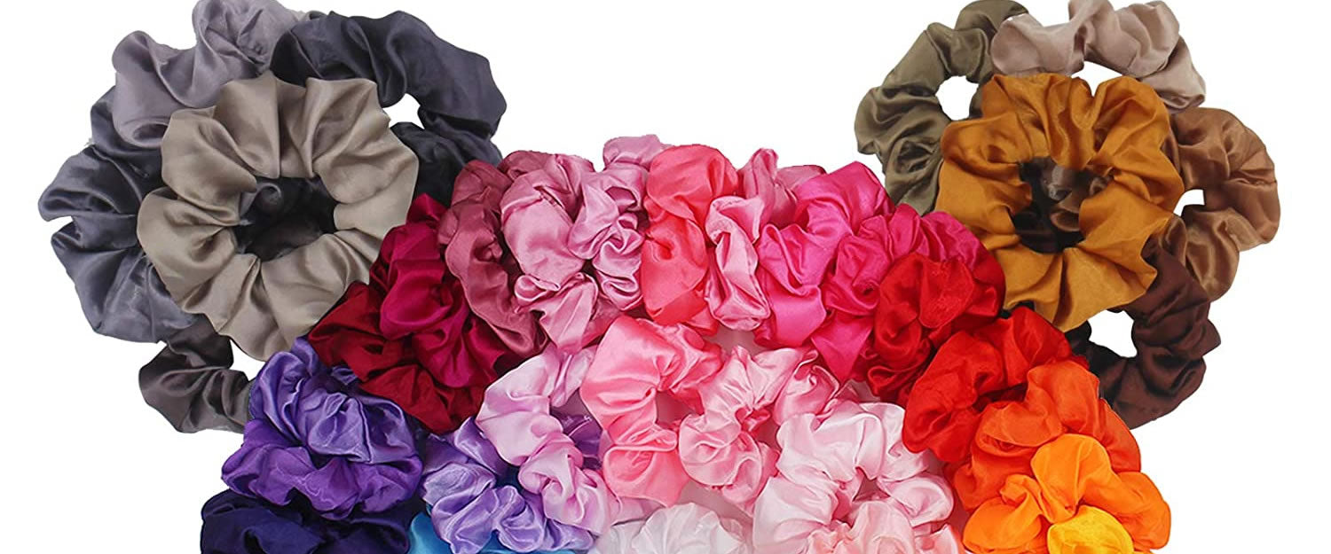 OLESILK 100% Silk-Scrunchie for Women, Silk-Hair-Scrunchies for Curly Hair,  Silk Hair Ties, Elastics Ponytail Holder, 3 Piece