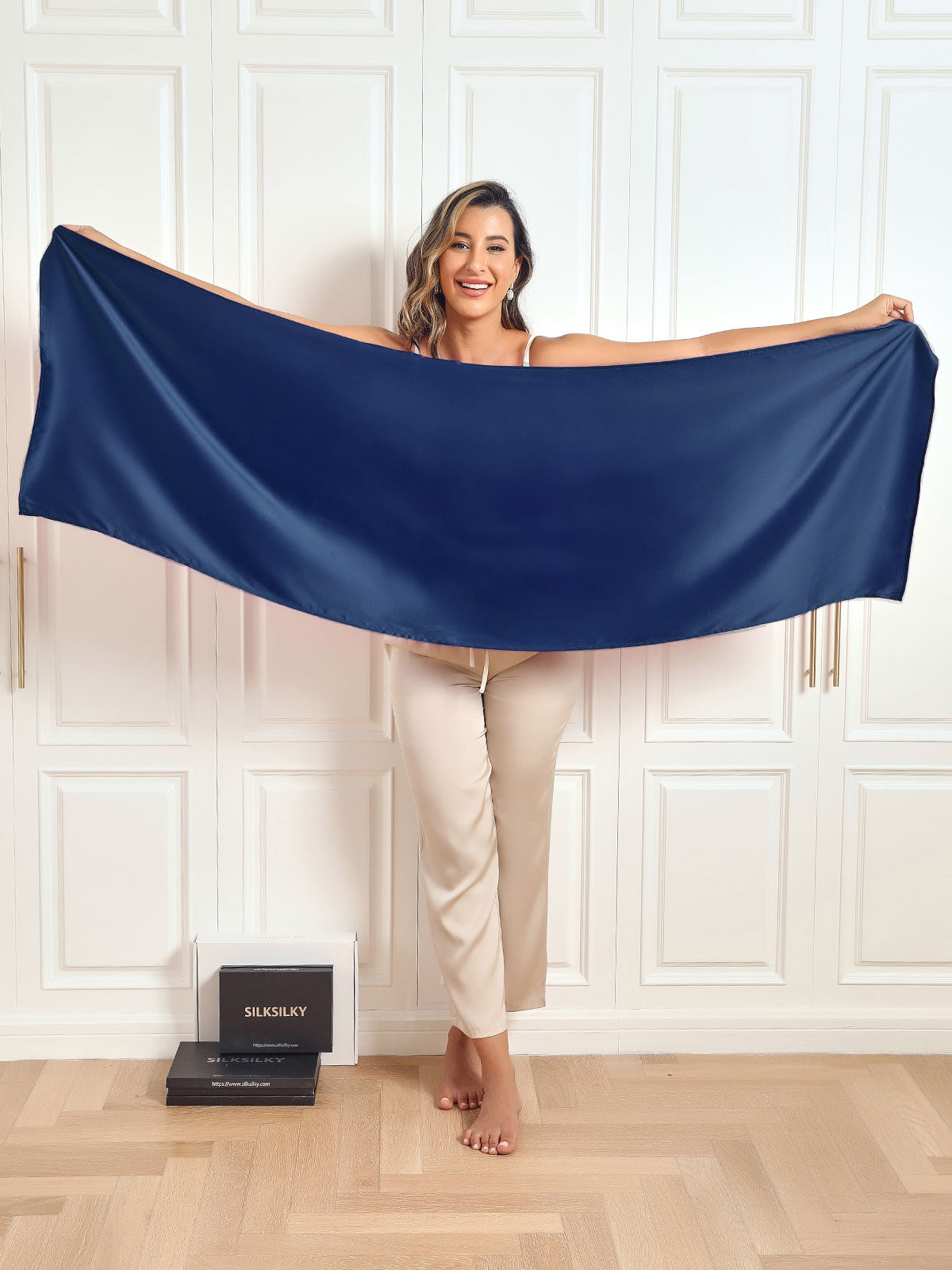 SilkSilky  Pure Silk Scarf DarkBlue 002