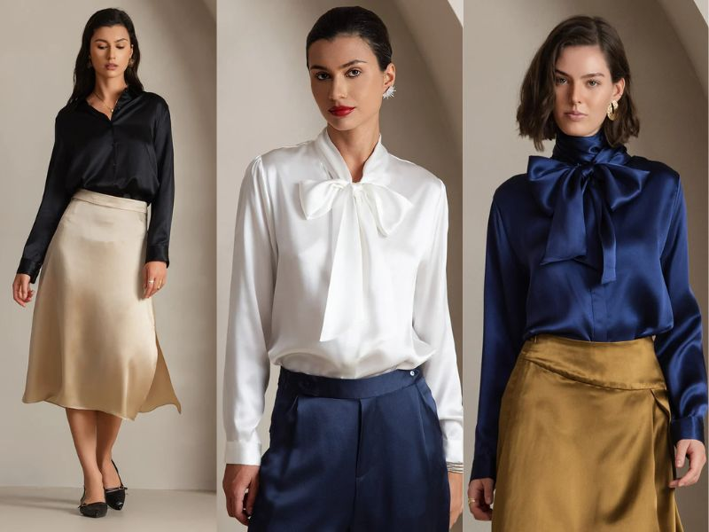 A silk shirt showcased as the ideal choice for interviews, embodying a professional and comfortable dressing style