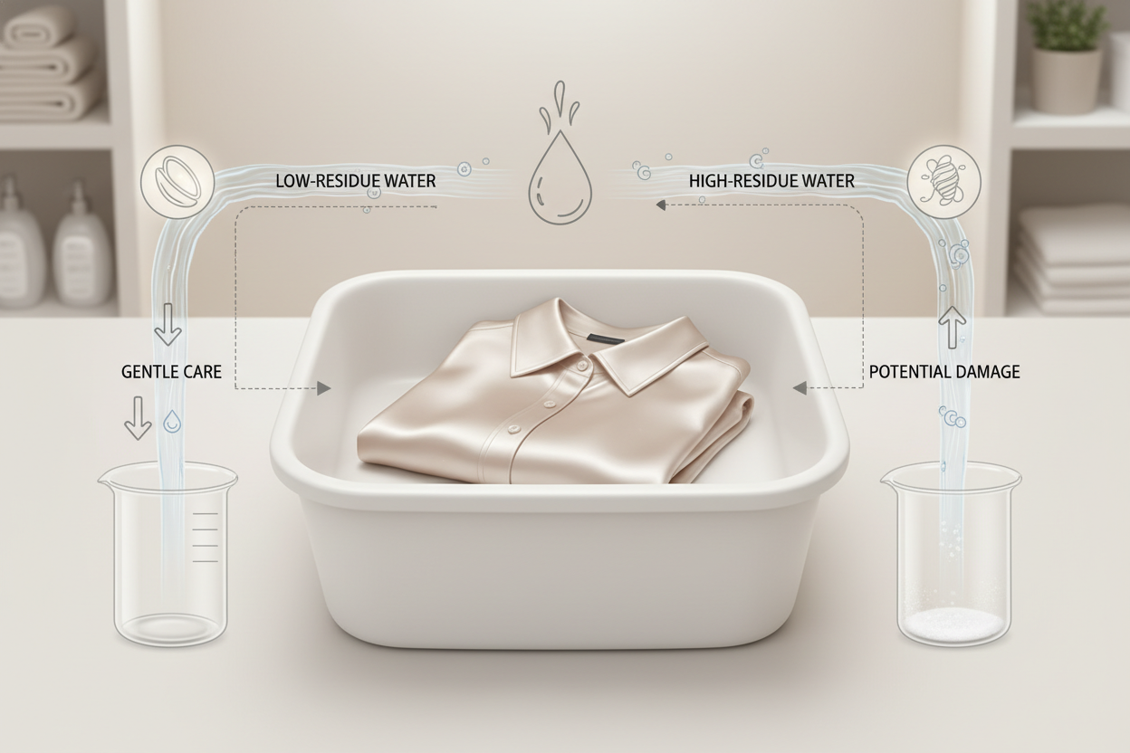 Decision chart showing when recycled water is a better or worse fit for washing silk.
