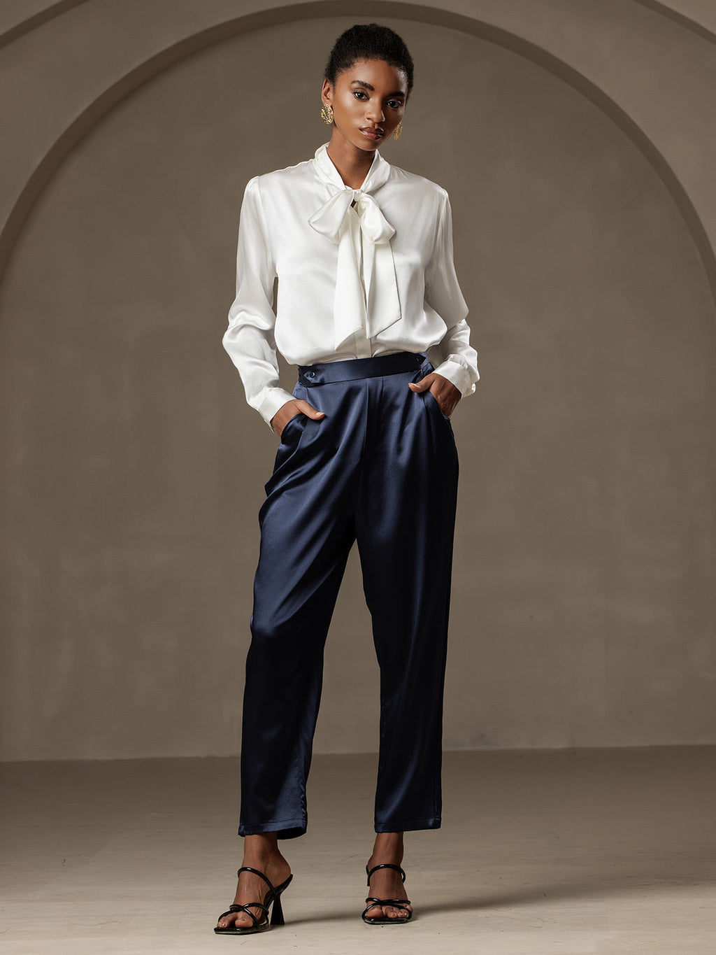 19Momme Silk High Waist Tapered Pants