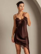 [Brown] SilkSilky  Spaghetti Strap V Neck Dress 001