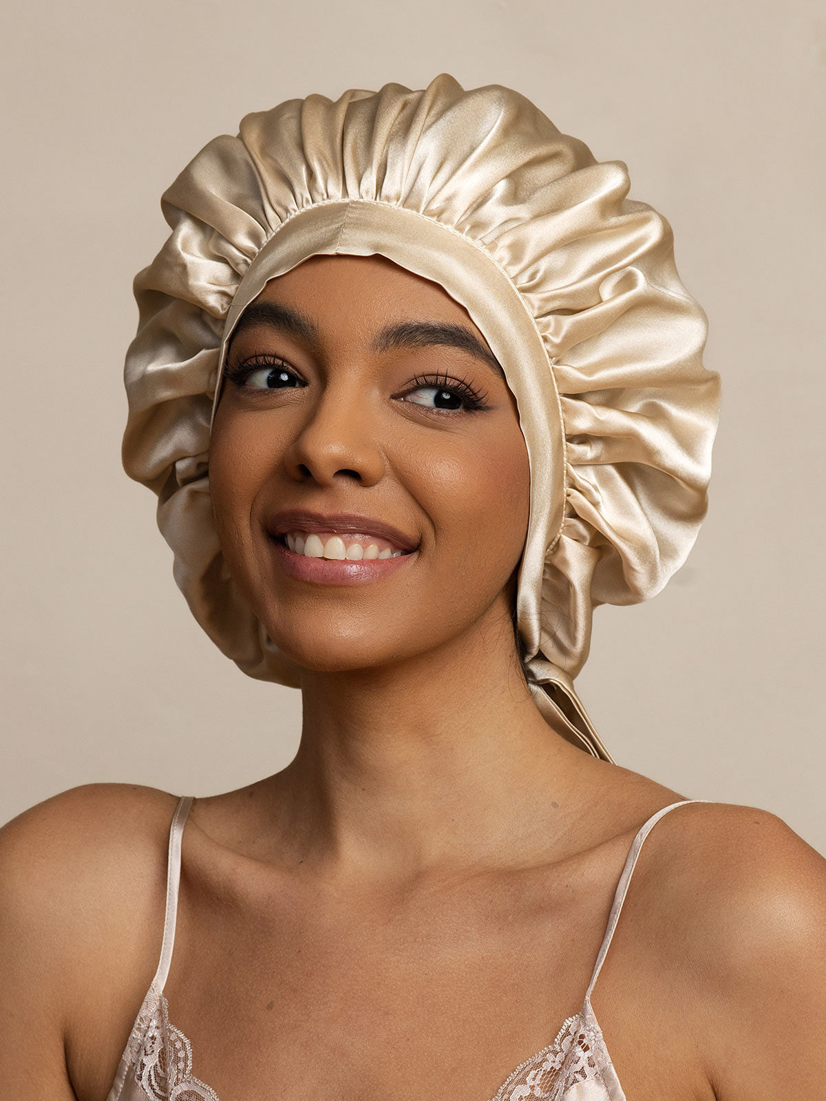 [Beige] SilkSilky  Pure Silk Sleep Cap 003