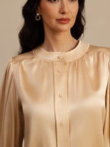 [Champagne] SilkSilky 19Momme Long Sleeve Round Neck Blouse 005