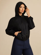 [Black] SilkSilky 18Momme Silk Satin Surah Long Sleeve Stand Collar Women's Outerwear 005