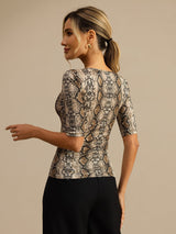 [Snakeskin] SilkSilky 100% Silk Jersey Half Sleeve Scoop Neck Women's T-Shirt 002
