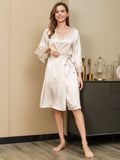 SilkSilky  Pure Silk 3/4 Sleeve Nightgown&Robe Set Ivory 006