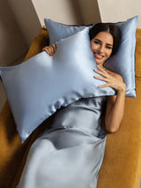 [DarkBlue+LightBlue] SilkSilky  19Momme Pillowcase 004