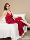 SilkSilky US Pure Silk Sleeveless V Neck Camisole Set Wine 006