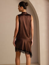 [Bitter Chocolate] SilkSilky Sleeveless Tie Neck Camisole Top 002