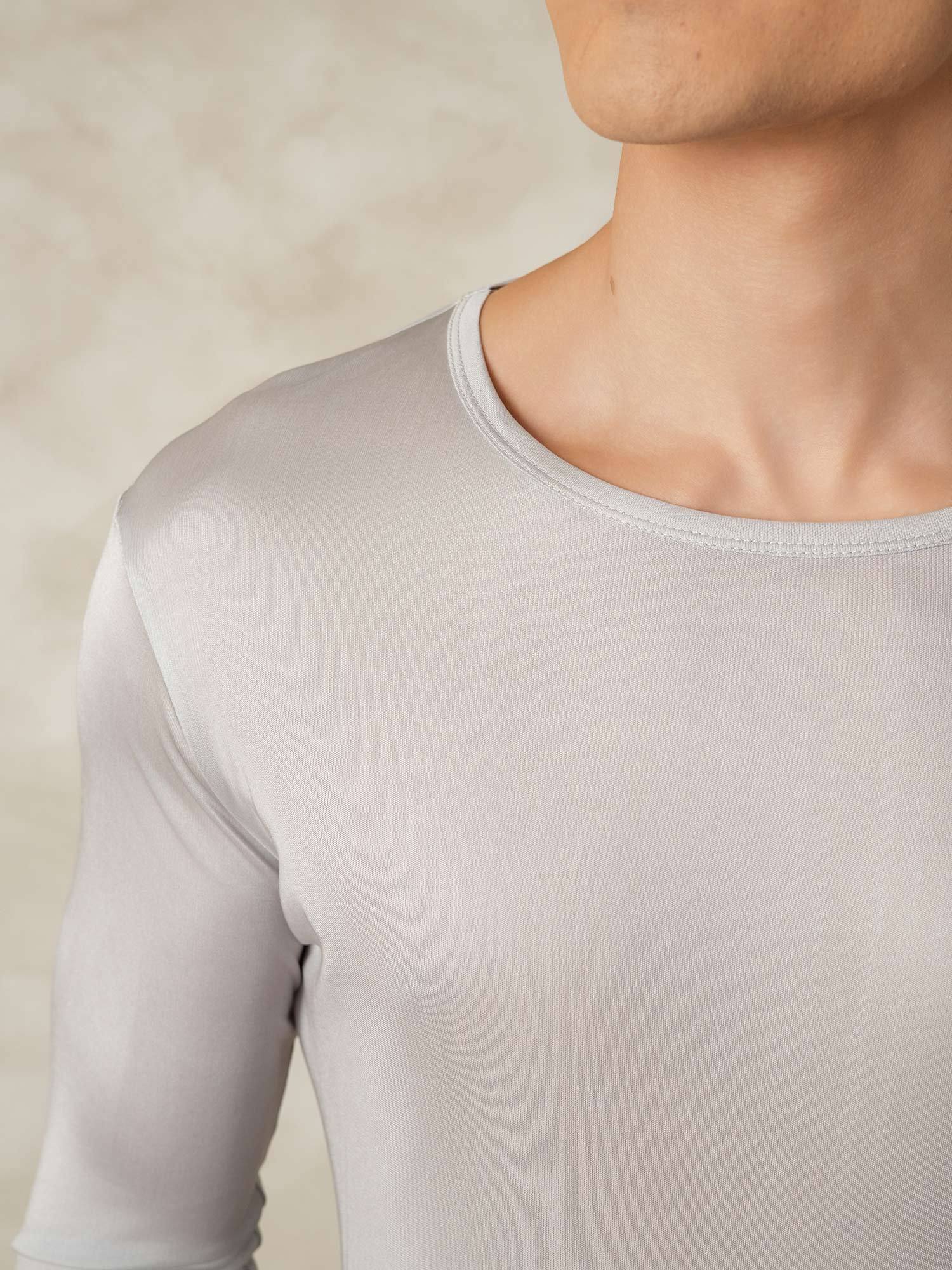 [Silver] SilkSilky Silk Round Neck Men's Pajamas 005