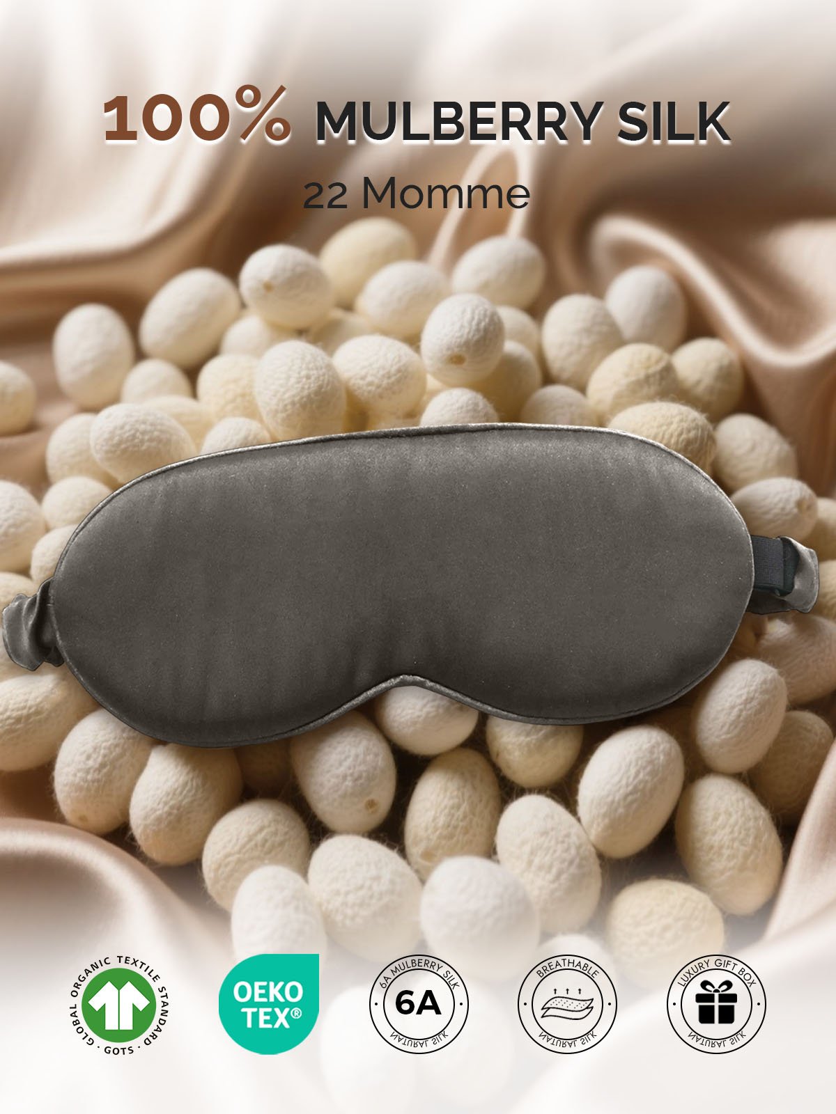 [DarkGray] SilkSilky 22Momme Pure Silk Eye Mask 002