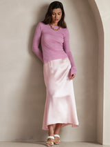 [Pink] SilkSilky  19Momme Stretch Silk Charmeuse Skirt 007