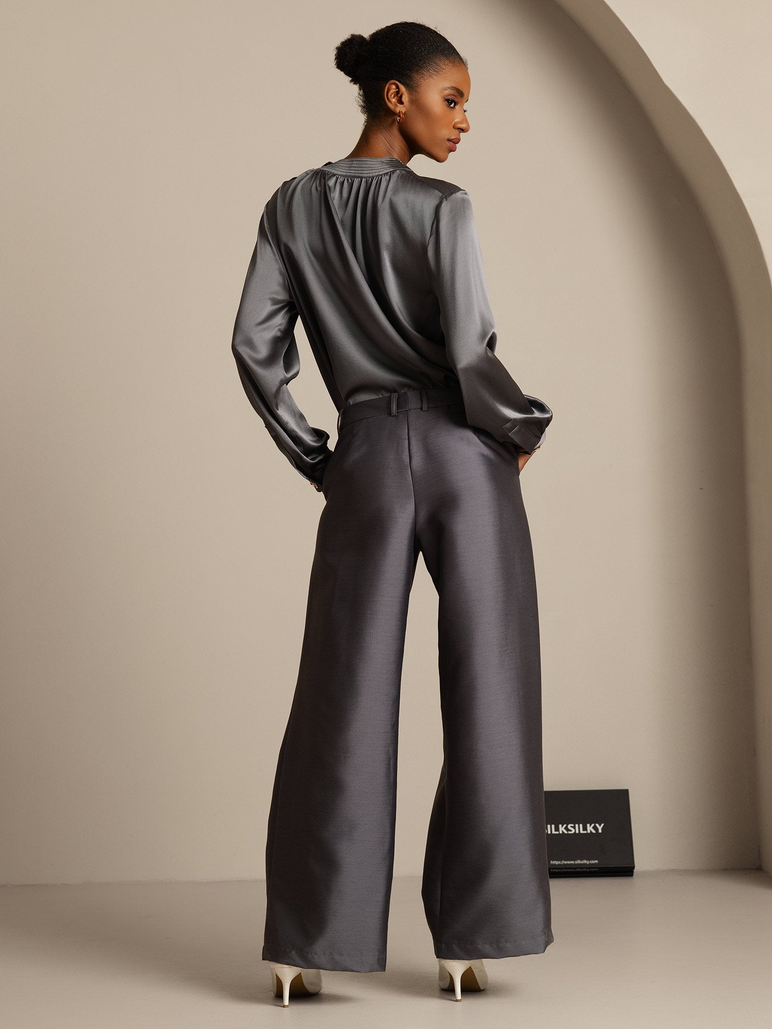 [Gray] SilkSilky  32Momme Silk Womens Pants 002,