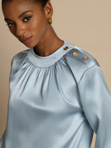 [Grayish Blue] SilkSilky  Long Sleeve Round Neck Women's Blouse 006