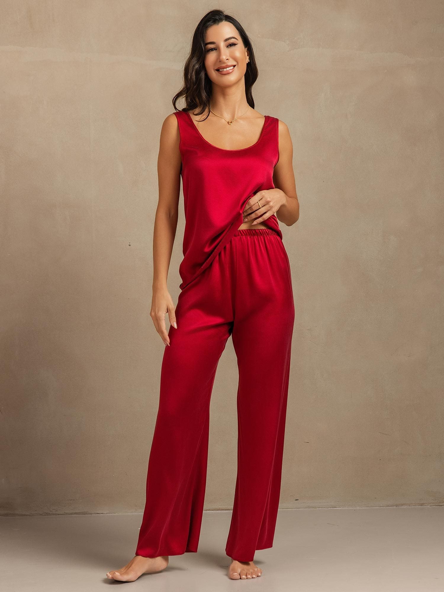 [Wine] SilkSilky  19Momme Silk Womens Pajamas 004,