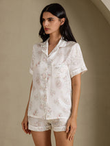 [Cream Floral] SilkSilky  Short Sleeve Notch Collar Women's Pajamas 003