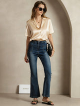 [Champagne] SilkSilky  Short Sleeve Notch Collar Women's Shirt 007