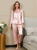 SilkSilky US Pure Silk Long Sleeve Lapel Women's Pajamas Pink 003