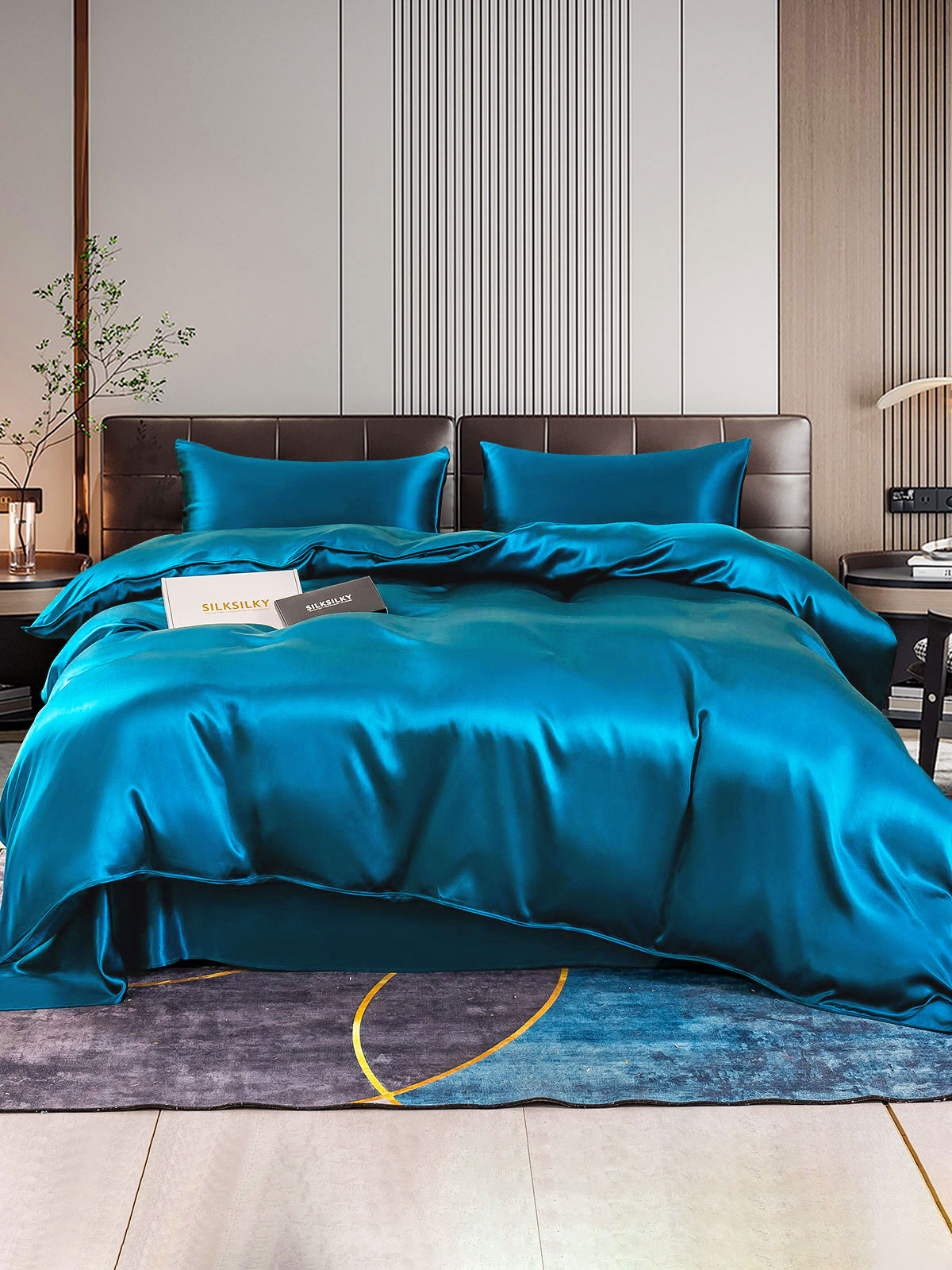 SilkSilky US 22Momme Pure Silk Bedding Set Teal 001