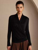 [Black] SilkSilky  Long Sleeve Wrap Women's Blouse 001