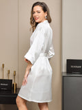 SilkSilky US Pure Silk Half Sleeve Womens Robe White 002