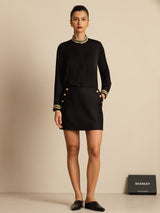 [Black] SilkSilky  19Momme Silk Long Sleeve Collar Blouse 006