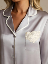 [Lavender] SilkSilky  Pure Silk Lapel Collar Nightshirt 004