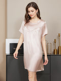 SilkSilky US Pure Silk Short Sleeve Round Neck Nightgown Pink 008