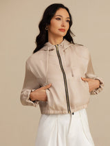 [Tan] SilkSilky 18Momme Silk Satin Surah Long Sleeve High Neck Women's Outerwear 004