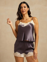 [Purple Gray] SilkSilky  Spaghetti Strap V Neck Camisole Set 003