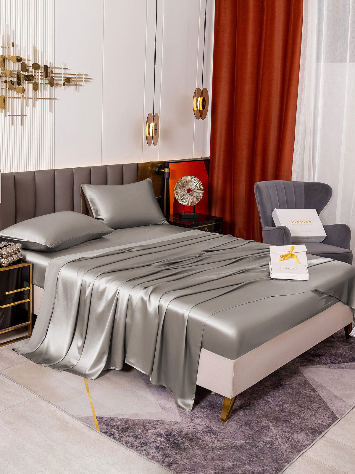 [Gray] SilkSilky  19Momme Pure Silk Bedding Set 005