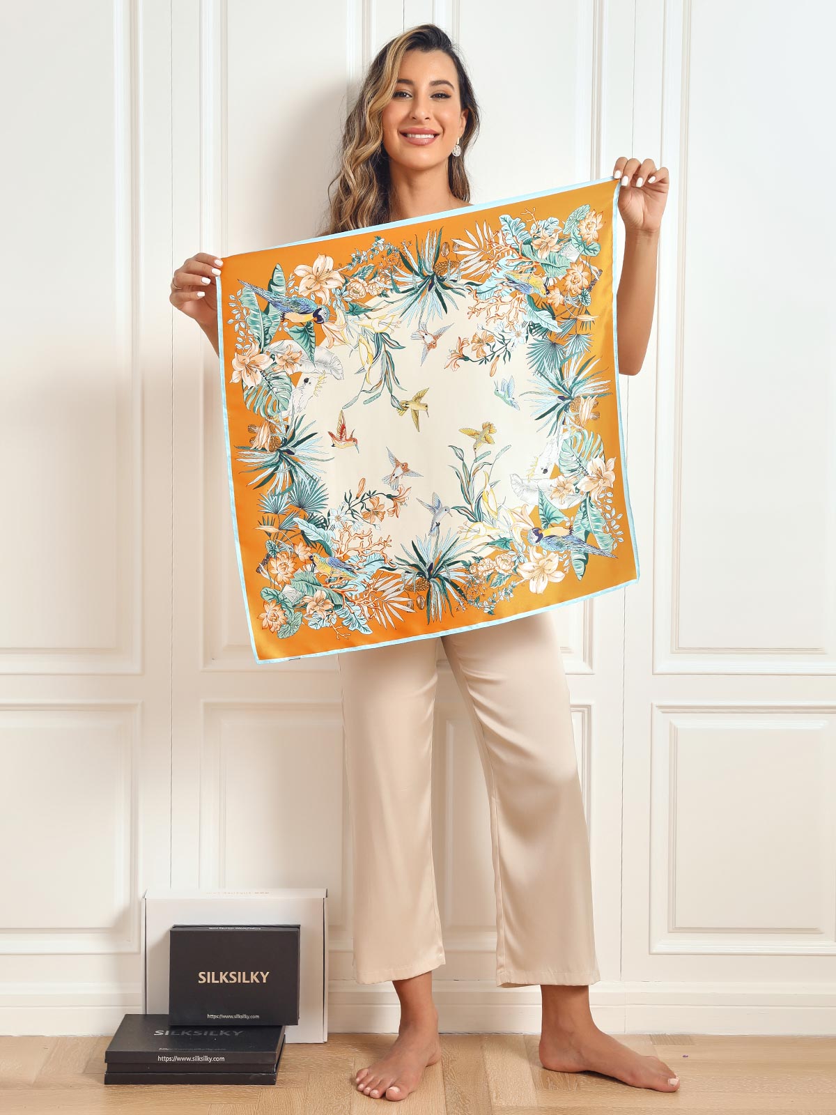 SilkSilky US Pure Silk Scarf Orange 001