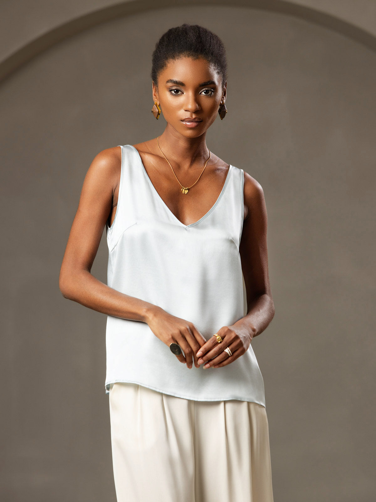 [Light Blue] SilkSilky  19Momme Silk V Neck Camisole Top 006