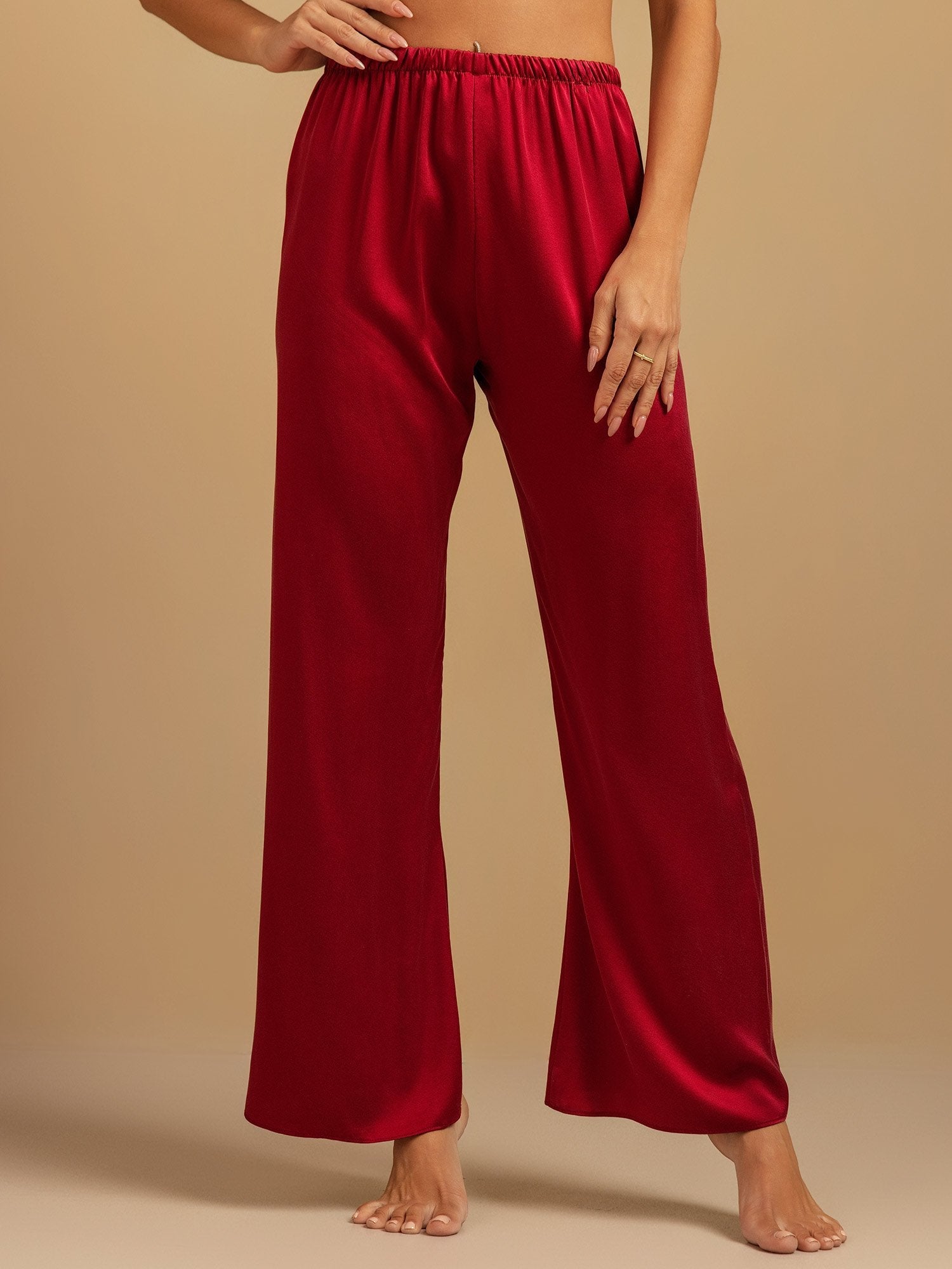 [Wine] SilkSilky  19Momme Silk Womens Sleep Bottoms 003,