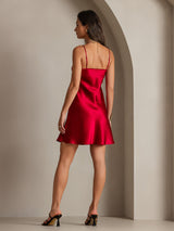 [Wine] SilkSilky  Spaghetti Strap V Neck Dress 002