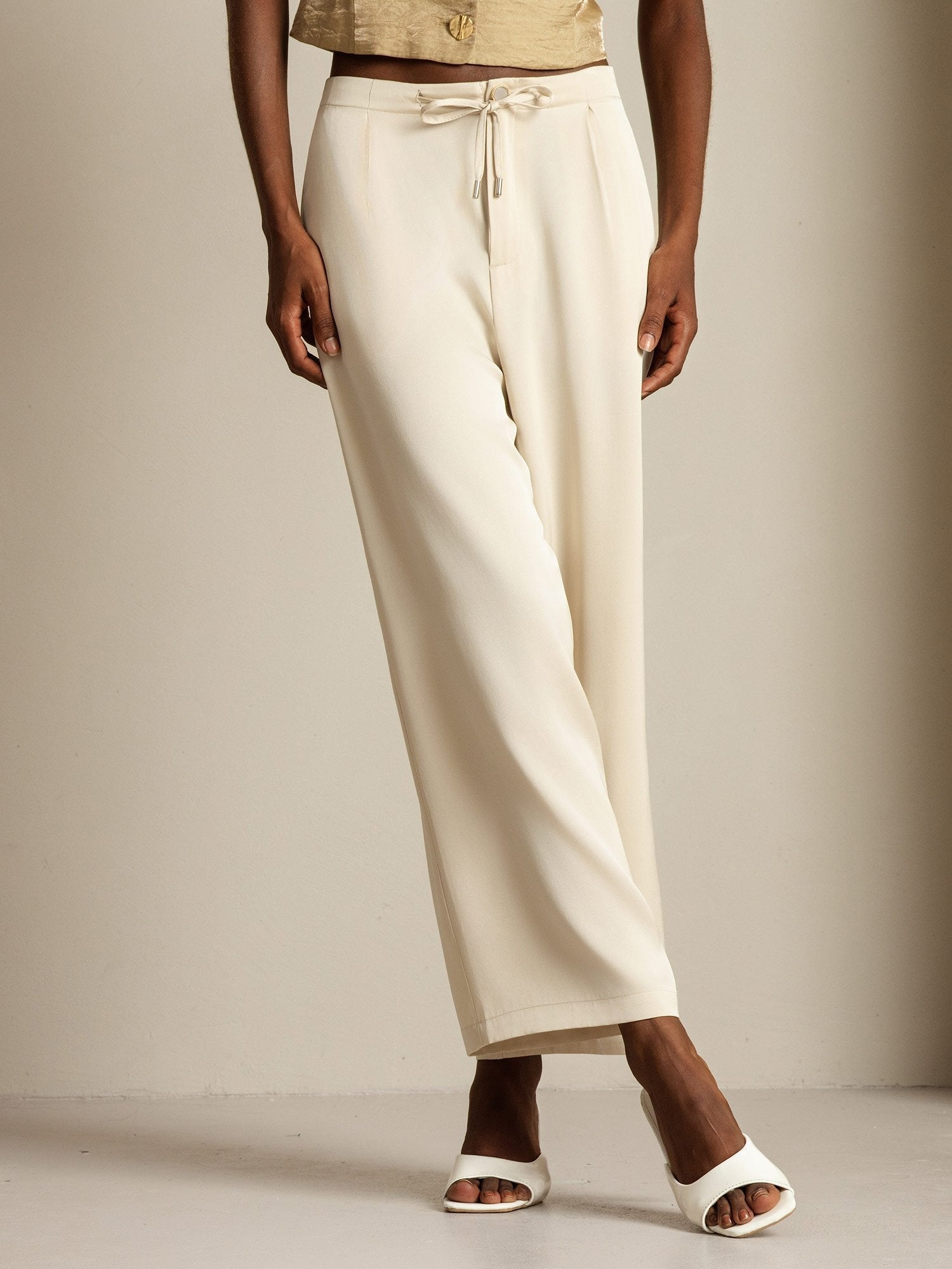 [Beige] SilkSilky 19Momme Silk Womens Pants 007
