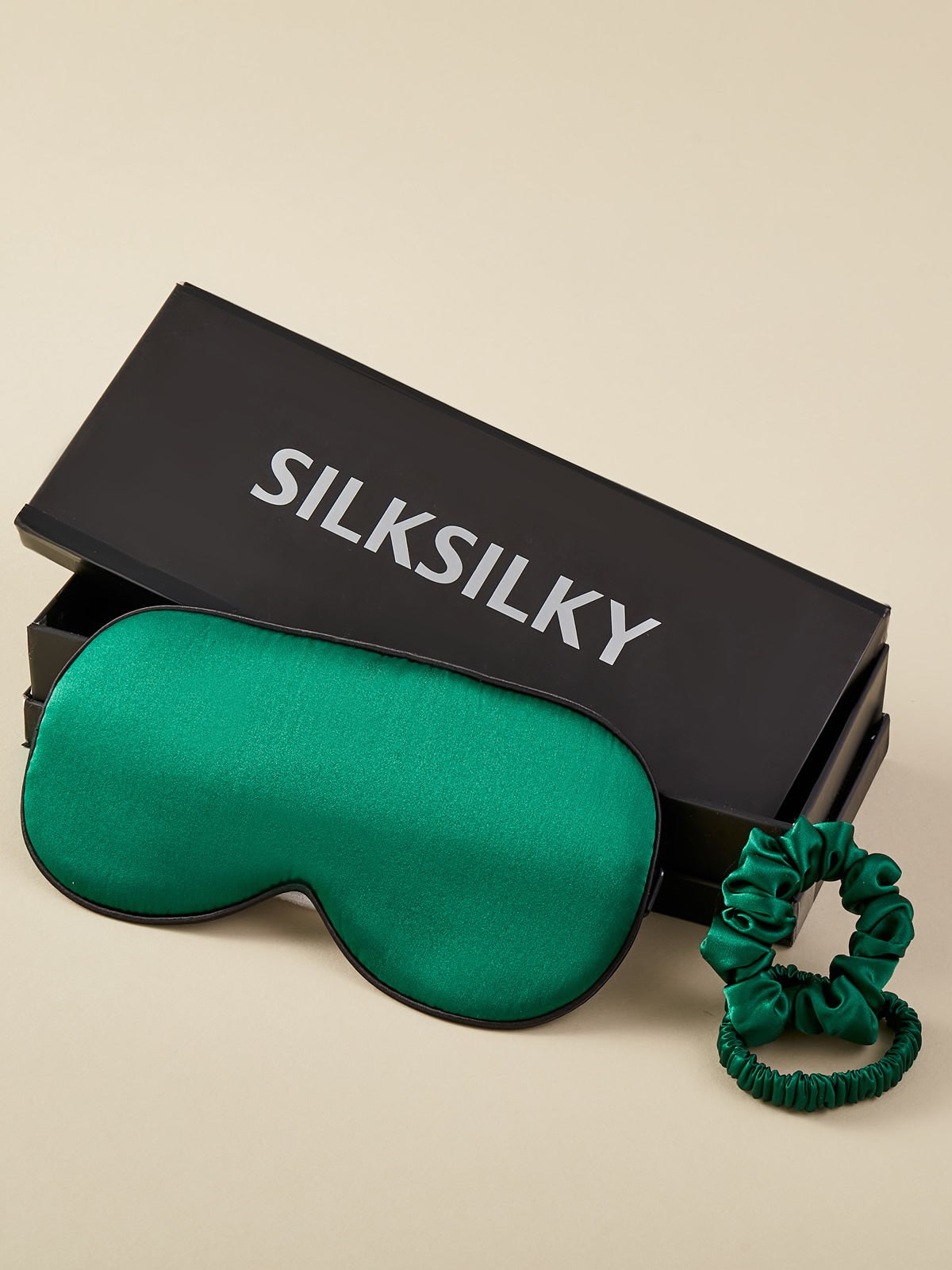 SilkSilky US 19Momme Pure Silk Eye Mask DarkGreen 001