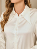 SilkSilky US 19Momme Silk Blend Long Sleeve Collar Women's Shirt White 006