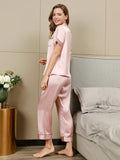 SilkSilky US Pure Silk Short Sleeve Lapel Women's Pajamas Pink 002