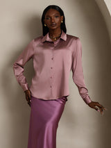 [Pale Mauve] SilkSilky  Long Sleeve Lapel Collar Women's Shirt 003