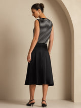 [Black] SilkSilky  19Momme Stretch Silk Charmeuse Skirt 004