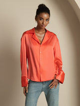 [Imperial Red] SilkSilky  19Momme Long Sleeve Notch Collar Women's Shirt 005