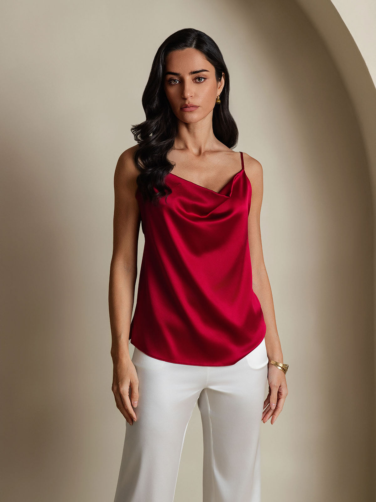 SilkSilky  19Momme Silk Cowl Neck Camisole Top Wine 006