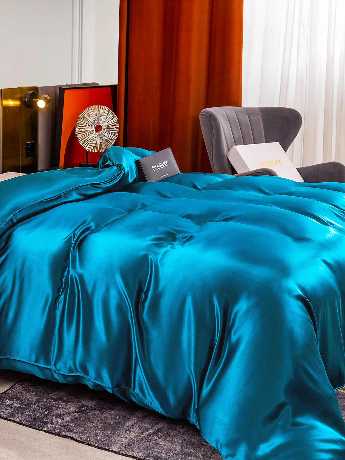 SilkSilky US 25Momme Pure Silk Duvet Cover Teal 001