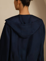 [DarkBlue] SilkSilky 18Momme Silk Satin Surah Long Sleeve Stand Collar Women's Outerwear 005