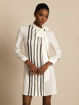 [White] SilkSilky 19Momme Silk Long Sleeve Tie Neck Dress 003