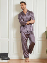 [Purple Gray] SilkSilky  Long Sleeve Notch Collar Men's Pajamas 001