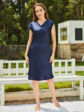 SilkSilky US 22Momme Silk Cap Sleeve Nightgown DarkBlue 003