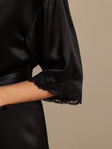 [Black] SilkSilky  Half Sleeve Women's Robe 004